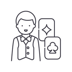 Casino dealer icon, linear isolated illustration, thin line vector, web design sign, outline concept symbol with editable stroke on white background.