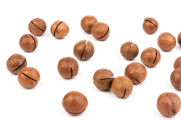 macadam nuts with clipping path on a white isolated background