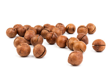 macadam nuts with clipping path on a white isolated background