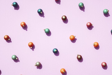 Rows of various color Christmas balls