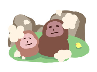 露天風呂と入浴する猿