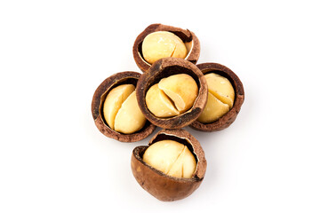 macadam nuts with clipping path on a white isolated background