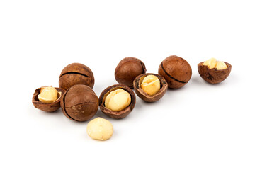 macadam nuts with clipping path on a white isolated background