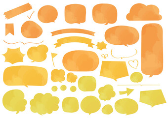 温かみのある水彩風の吹き出しイラストセット