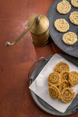 Chakri or Chakli is a spiral shaped savoury snack from India, it is typically made from flours of rice, brown chickpea and black gram.