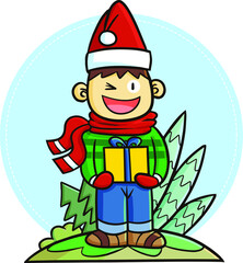 Funny and cool man holding christmas gift