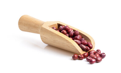 Azuki red bean in wood scoop on white background