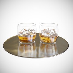 glass of whiskey with ice, 3d illustration