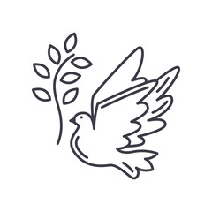 Christian dove faith icon, linear isolated illustration, thin line vector, web design sign, outline concept symbol with editable stroke on white background.