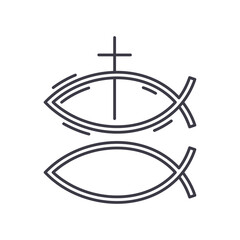Christian fish icon, linear isolated illustration, thin line vector, web design sign, outline concept symbol with editable stroke on white background.
