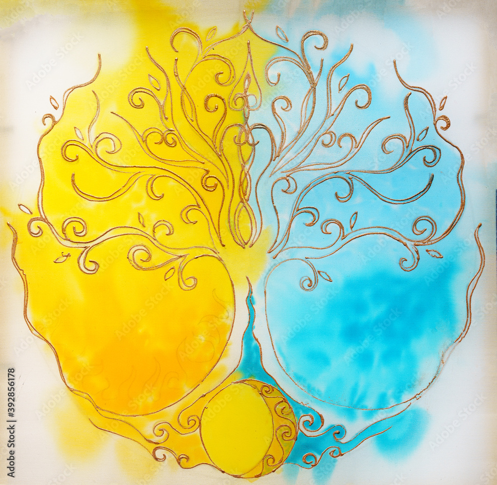 Aufkleber tree of life symbol on structured ornamental background, yggdrasil.