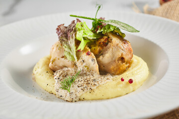 Chicken roll with mashed potato