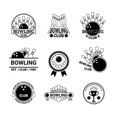 Obraz premium Bowling Label Badge Sign Set Concept. Vector