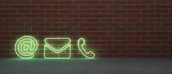 abstract contact icon as neon light in front of background - 3D Illustration