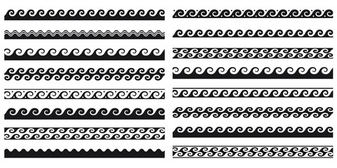 Decorative seamless borders wave line vintage design elements set. Old greek style