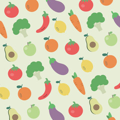Pattern Fruits And Vegetables Colorful Foodie Healthy	