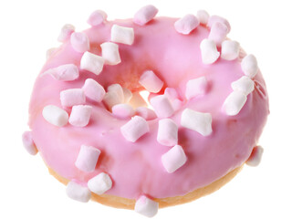 Strawberry donut covered with pink icing Isolated