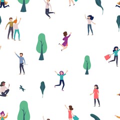 Greetings people pattern. Happy woman man say hello, isolated joyful human vector seamless texture. Illustration people background seamless, woman and man walking