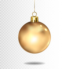 Realistic golden christmas ball isolated