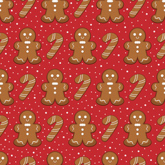 Seamless pattern with gingerbread man and gingerbread cookies. Vector illustration.