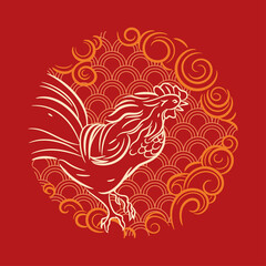 Vector image of a cock. Round emblem. Year of the rooster.