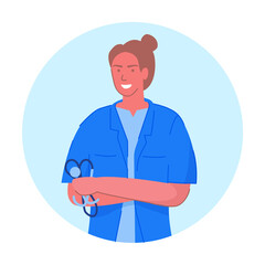 Smiling medical worker with stethoscope isolated on white