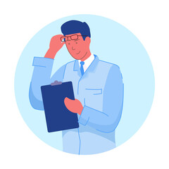 Doctor study diagnostic result in patient card portrait