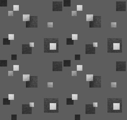 simple geometric seamless pattern of different pencil textured squares in grayscale on a gray background