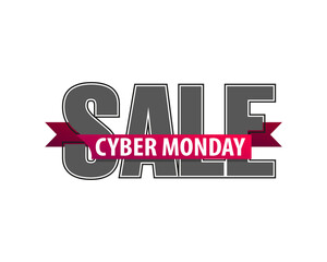 Cyber monday sale calligraphy banner. Written letter cyber monday sale poster. Advertising design illustration. Flat ribbon cyber monday sale lettering banner. Seasonal holidays discounts promo offer