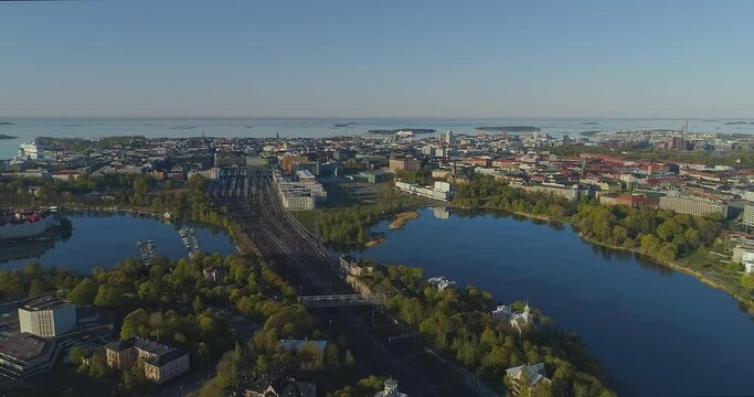 Drone Video Flying To Quiet Helsinki Central Train Station During Coronavirus Pandemic