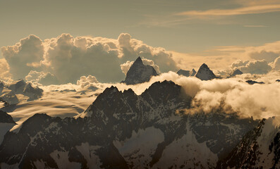 Matterhorn in the distance seen from Haute Route Pigne d`Arolla in summer