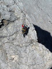 Climber at Jubilaumsgrat to Zugspitze mountain, Germany