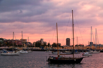 sunset the bay of Las Palmas city