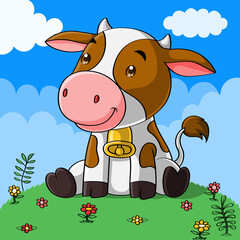 Cute cow cartoon, hand drawn