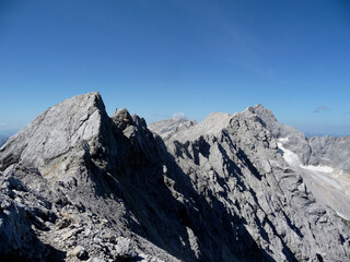 Mountain view of famous climbing route from Jubilaumsgrat to Zugspitze mountain, Germany