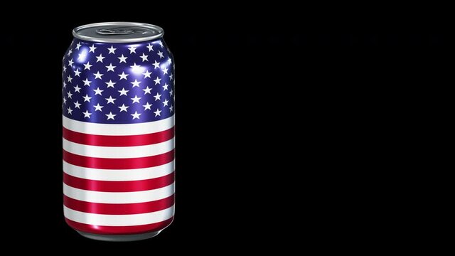 Realistic 360-degree seamless looping spin of the USA alcohol or soft drink tin can rendered in UHD, alpha matte is included