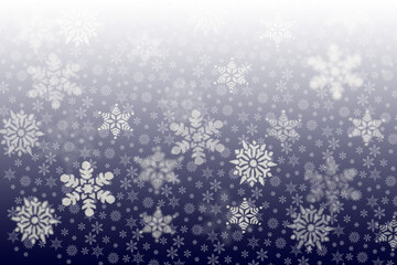White various snowflakes on blue faded background, wallpaper