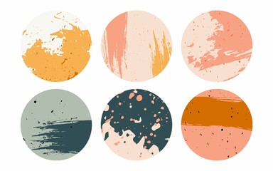 Trendy backgrounds. Patterns paint stains splashes pastel modern colors textures. Hand drawn abstract vector set. Social stories, highlights templates for media marketing banners