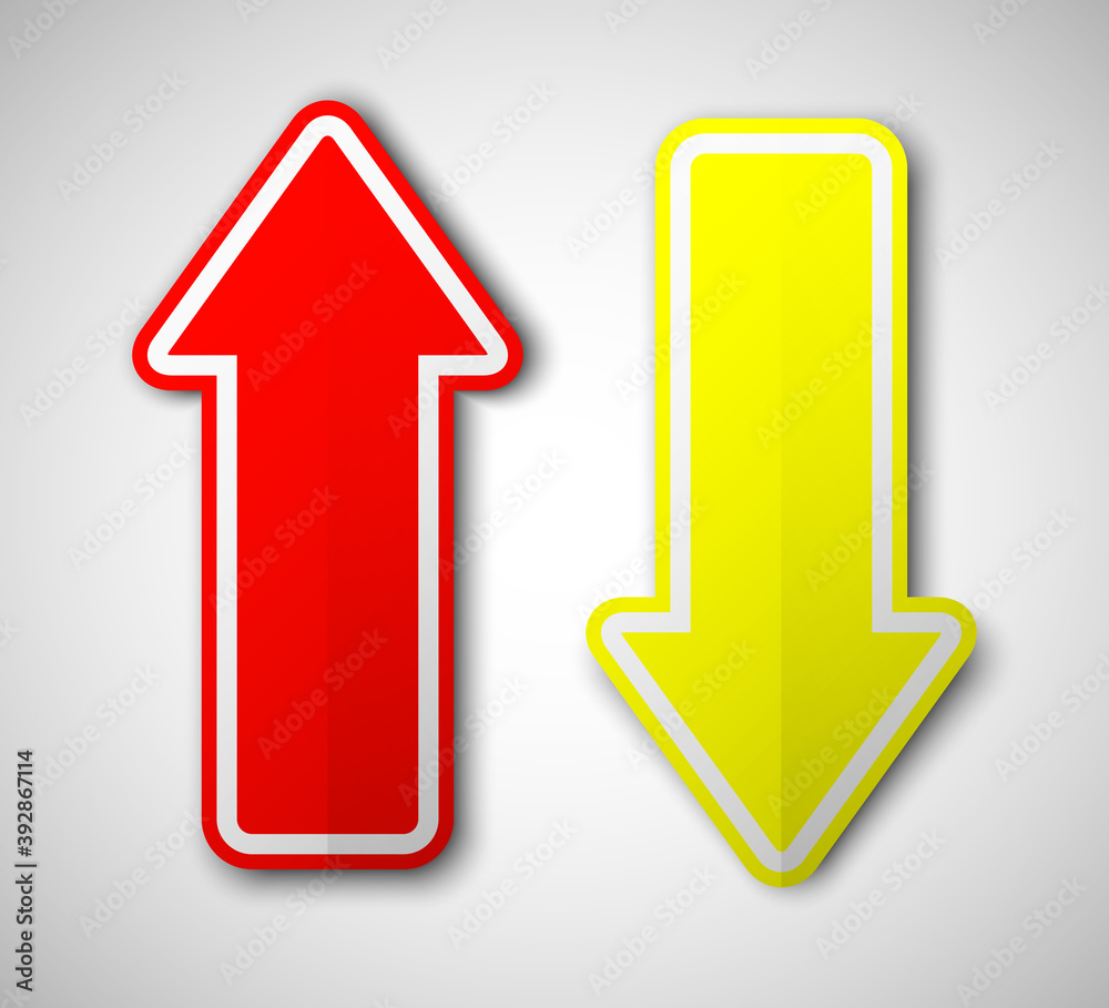 Poster Arrow banners set. Direct shape. 3d Abstract Background. Business infographic presentation diagram. Section compare service. Up and down trend. Paper index. Exact pointer