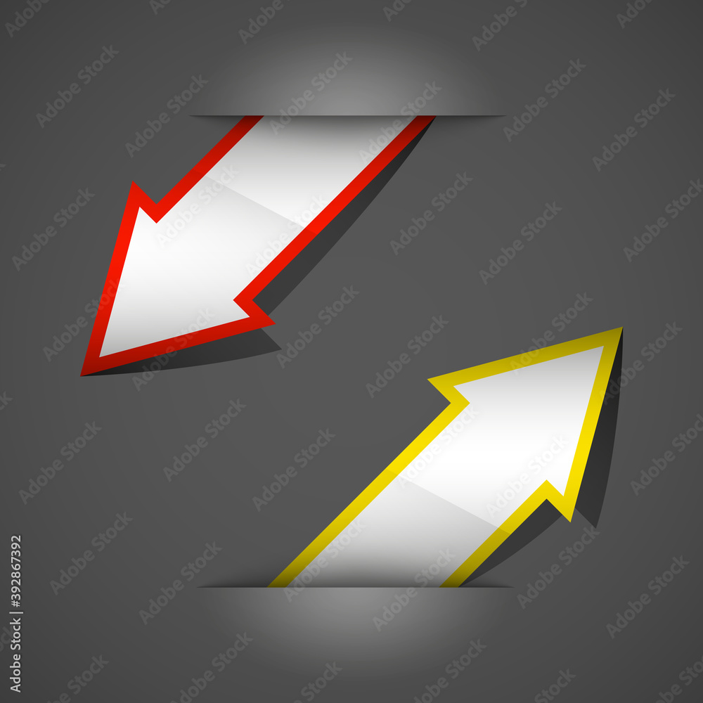 Poster Arrow banners set. Direct shape. 3d Abstract Background. Business infographic presentation diagram. Section compare service. Up and down trend. Paper index. Exact pointer