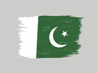 Colored illustration of flag, month, star on a gray background. Vector illustration for logo, emblem, print. Pakistan flag. Pakistan Independence Day.