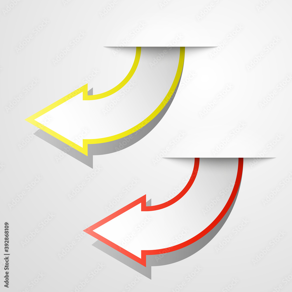 Poster Round arrow banners set. Direct circle shape. 3d Abstract arrow background. Business infographic presentation diagram. Section compare service trend. Paper arrows index. Exact pointer banner
