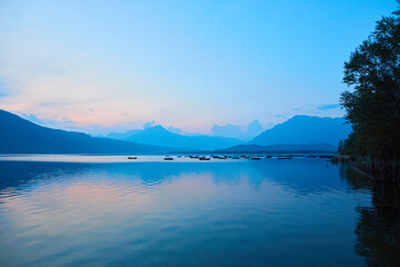 Incredible mountain landscape in Italian Alps. Santa Croce Lake.