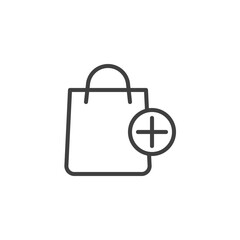 Add to shopping bag line icon. linear style sign for mobile concept and web design. Shopping bag and plus outline vector icon. Symbol, logo illustration. Vector graphics