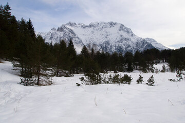 Mountain panorama in wintry landscape, Mittenwald, Germany