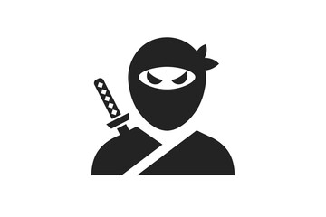 Obraz premium Ninja in mask with sword. Simple icon. Flat style element for graphic design. Vector EPS10 illustration.