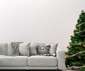 Living Room Christmas interior in Scandinavian style.3d render