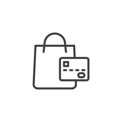 Shopping bag and credit card line icon. linear style sign for mobile concept and web design. Shopping payment outline vector icon. E-commerce symbol, logo illustration. Vector graphics