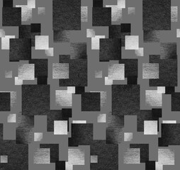  abstract geometric seamless pattern with a collage of pencil textured gray squares on a gray background