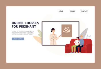 Online courses for pregnant website banner template flat vector illustration.